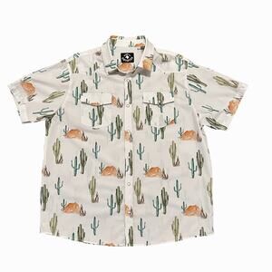 Raised By Coyotes Western Pearl Snap Button Up Shirt Men's 2XL Cactus